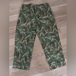 Green Leaf-Print Pants